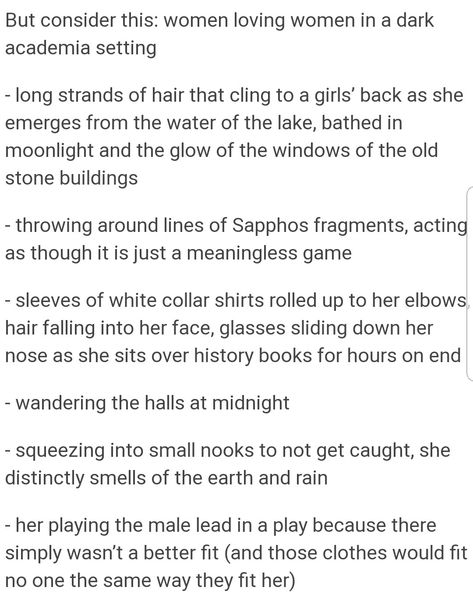 Dark Academia Wlw Aesthetic, Lgbtq Dark Aesthetic, Dark Academia Sapphic, Lesbian Dark Academia Aesthetic, Sapphic Prompts, Sapphic Dark Academia Aesthetic, Dark Academia Story Ideas, Wlw Writing Prompts, Wlw Tips