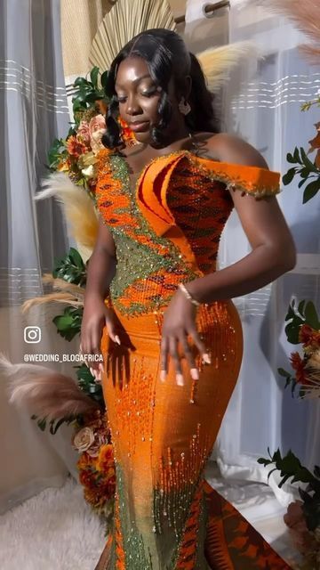 Ombré Kente Styles, Cheap Prom Dresses Online, Ankara Gown, Kente Styles, Ankara Gown Styles, Engagement Outfit, Gown Styles, Peach And Green, Engagement Dresses