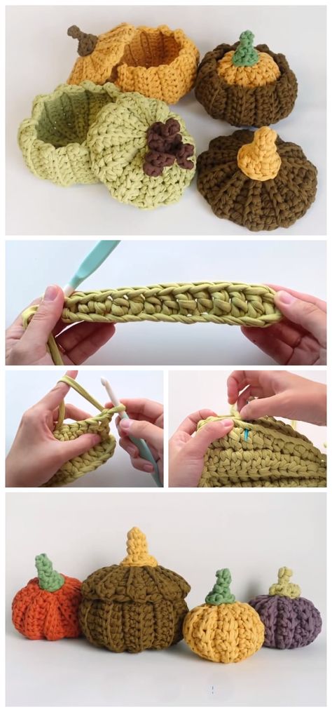 How to Crochet a Pumpkin Basket - Crochet Kingdom Pumpkin Basket Crochet, Pumpkin Basket Diy, Crochet Pumpkin Basket Free Pattern, Crochet Pumpkin Centerpiece, Free Crochet Pattern Basket, Crochet Pumpkin Basket, Crochet Gourds Pattern Free, Crochet For Fall, Crochet A Pumpkin