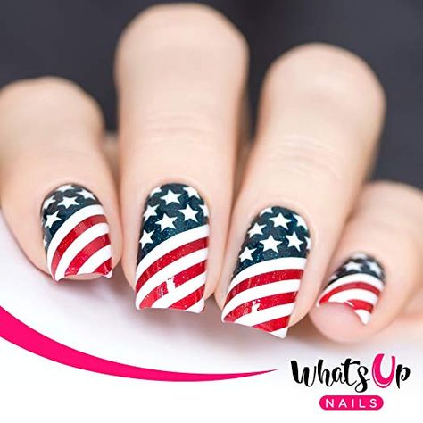 American Flag Nails, Patriotic Nail, Flag Nails, Nail Art Stencils, American Nails, Usa Nails, Up Nails, Fourth Of July Nails, Nail Vinyls