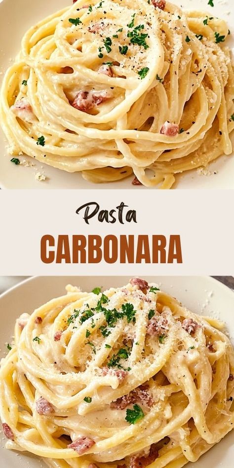 Pasta Recipes Pancetta, Spaghetti Carbonara No Eggs, Pasta Recipes From Italy, Carbonara Pasta Bacon, Easy Bacon Carbonara Pasta, No Egg Carbonara, Spaghetti Carbonara Recipe Creamy, Flavorful Pasta Recipes, Creamy Pancetta Pasta