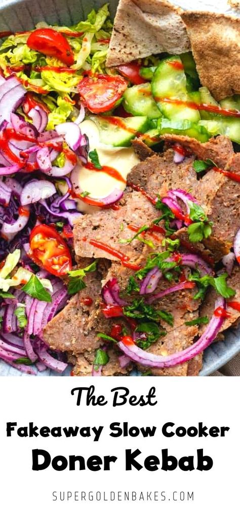 Kebab Meat Recipe, Slow Cooker Kebab, Slow Cooker Doner Kebab, Donner Kebab Recipe, Fakeaway Kebab, Doner Kebab Recipe, Mincemeat Recipes, Donner Kebab, Lebanese Dishes