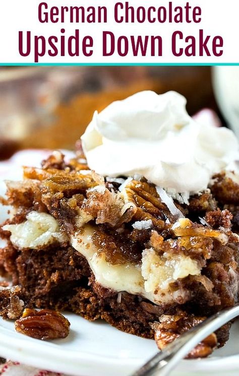 Upside Down German Chocolate Cake Easy, Upside Down Coconut Cake, German Chocolate Upside Down Cake, Chocolate Upside Down Cake, Homemade German Chocolate Cake, Beef Appetizers, German Chocolate Cake Recipe, Easy Cakes To Make, German Chocolate Cake Mix