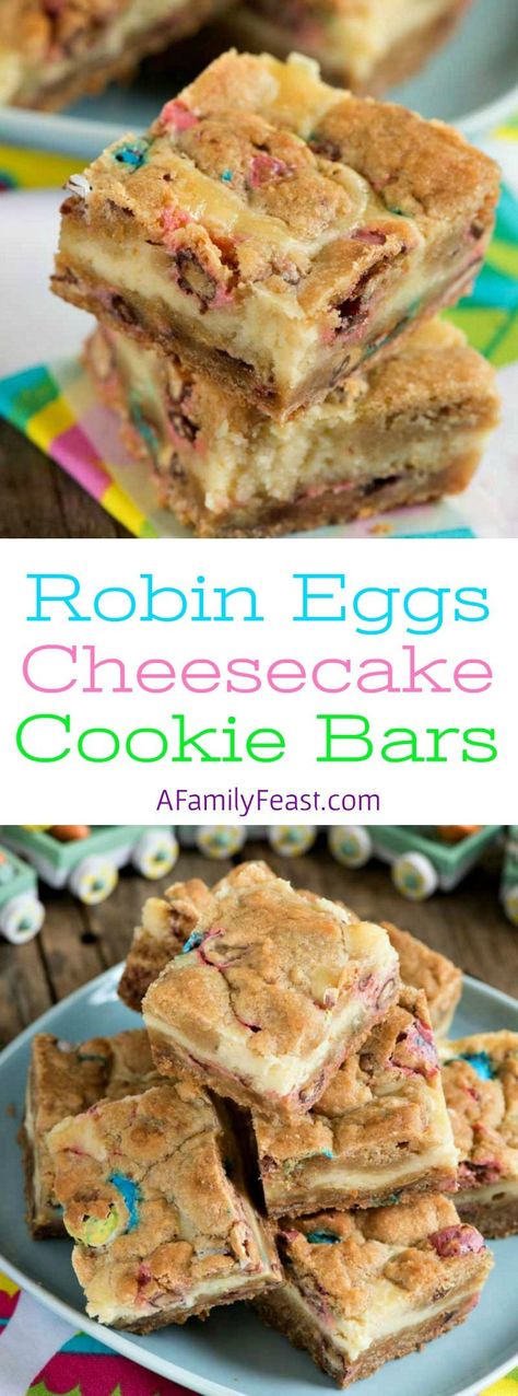 Cheesecake Cookie Bars, Family Feast Recipes, Robin Eggs, Cheesecake Cookie, No Egg Desserts, No Egg Cookies, Easter Desserts, Cookie Bar, Tough Cookie