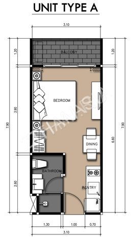 Studio Type Apartment, Hotel Room Plan, Hotel Room Design Plan, Small Apartment Layout, Studio Apartment Floor Plans, Apartemen Studio, Rumah Minecraft Sederhana, Hotel Floor Plan, 3d Floor Plans