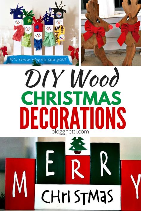 Easy Diy Wood Christmas Gifts, Wood Christmas Candles, Wooden Holiday Crafts Diy Projects, Christmas Crafts With Scrap Wood, Wooden Christmas Candles, Scrap Wood Projects Christmas, Scrap Wood Projects Diy Christmas Gifts, Christmas Decoration Painting, Christmas Wood Crafts Diy Wooden Signs