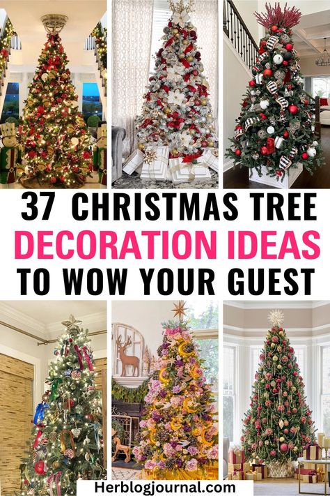 Christmas tree decor ideas Christmas Themes Decorations 2024, Different Christmas Tree Themes, Unique Theme Christmas Tree, Creative Tree Decorating Ideas, Christree Tree Decorations Ideas, Christmas Tree With Pinecones Decoration, Tradition Christmas Tree Decorations, Beautiful Decorated Christmas Trees, Christmas Tree Themes Red And White