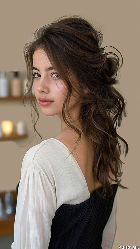 25 Stunning Long Hairstyles to Suit Round Faces Half Up Half Down Hair Vintage, Half Up Half Down Wedding Hair Round Face, Layered Bridal Hair, Wedding Hairstyles Half Up Half Down Asian Hair, Half Up Half Down Round Face, Half Up Half Down Hairdo, Wavy Hairstyles Round Face, Formal Hair For Round Face, Bridesmaid Hairstyles Round Face