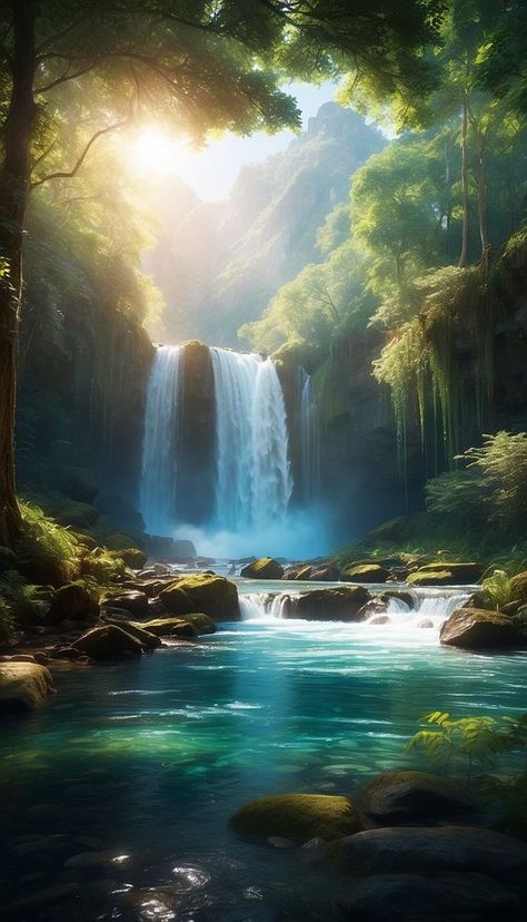 Waterfall Pictures Photography, Painting Of Waterfall, Waterfalls Aesthetic, Water Scape, Waterfall In Forest, Big Waterfall, Waterfall Aesthetic, Waterfall Forest, Waterfall Background