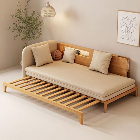 Hernest | 78 inch Modern Solid Wood Pull Out Sofa Bed with Charging Station, Cotton Linen Upholstered 3 Seater Counch Convertible Sofa Bed with 3 Pillows Minimalist Daybed, Sofa Futon, Living Room Guest Room, Convertible Bed, Modern Sofa Bed, Pull Out Sofa Bed, Sofa Bed Design, Pull Out Sofa, Upholstered Daybed