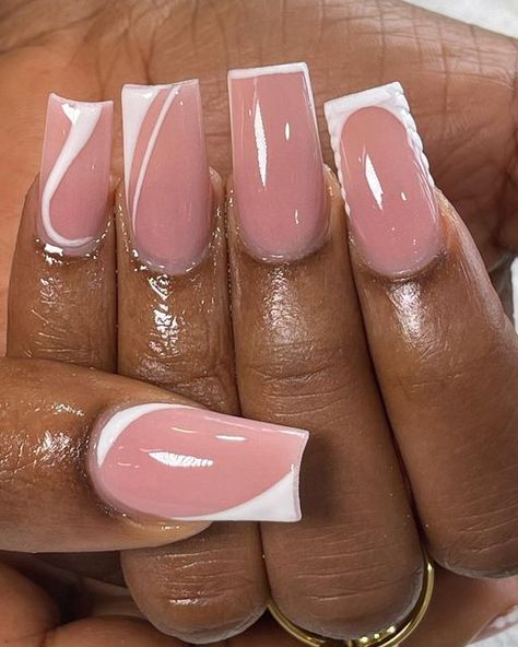 Afia’s Nail salon🇬🇭🇬🇭 on Instagram: "French 🤍🤍🤍" Unique French Tip Designs, Girly Acrylic Nails French Tip, Bubble French Tip Nails, French Tip Designs Square, French Tip With Design Nails, French Tip Ideas Nails Design, Different French Tips, Milan Nails, French Tip Designs Acrylic