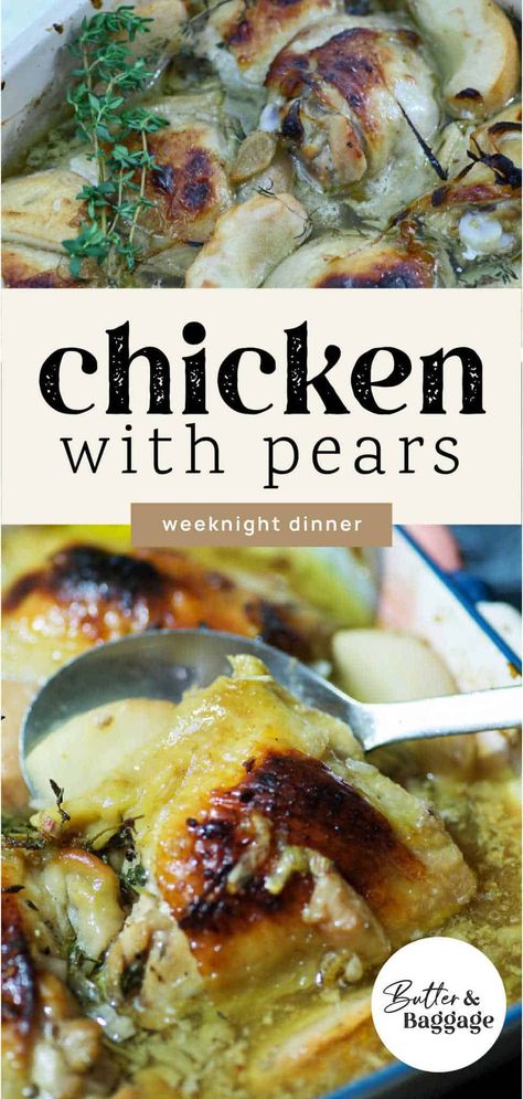 Chicken With Pears Recipes, Pear And Chicken Recipes, Chicken Pear Recipes, Pear Chicken Recipes, Pear Entree Recipes, Savory Pear Dishes, Chicken And Pears Recipes, Savory Pears Recipes, Cooking With Pears