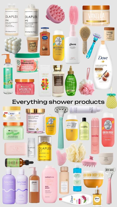 #everythingshower #hairproducts #bodyproducts #shower #aesthetic #bodycare Rangement Makeup, Healthy Hair Routine, Shower Products, Basic Skin Care Routine, Gloss À Lèvres, Shower Skin Care, Perfect Skin Care Routine, Skin Care Items, Body Care Routine