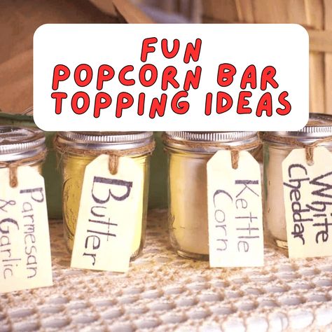 Seasonings For Popcorn Recipes - Fun popcorn seasonings toppings in shaker jars for a popcorn bar ideas and popcorn recipe seasoning ideas for easy sweet snacks and party savory snack ideas! Fun flavored popcorn recipes that work for stovetop popcorn, air fryer popcorn or microwave popcorn recipe ideas! #popcorn #popcornbar #popcorntoppings #sweetsnacks #savorysnacks #partysnacks #movienight Popcorn Air Fryer, Savory Snack Ideas, Sweet Popcorn Seasoning, Homemade Popcorn Seasoning Recipes, Diy Popcorn Seasoning, Easy Sweet Snacks, Popcorn Bar Ideas, Popcorn Bar Toppings, Gourmet Popcorn Bar