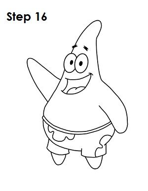 Draw Patrick Star Step 16 Cute Drawings Simple Spongebob, Sundjer Bob Drawing, Drawing Ideas Patrick, How To Draw Patrick Star, Patrick Spongebob Drawing, Sponge Bob Drawing Easy, Patryk Spongebob, Spongebob And Patrick Drawing, Patrick Star Tattoo