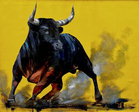 modern-art-painting/bull-by-artist-alfred-anio Charging Bull, Bull Painting, Bull Art, Painting Green, Modern Oil Painting, Modern Art Paintings, Piece Of Art, Paintings For Sale, Art For Sale