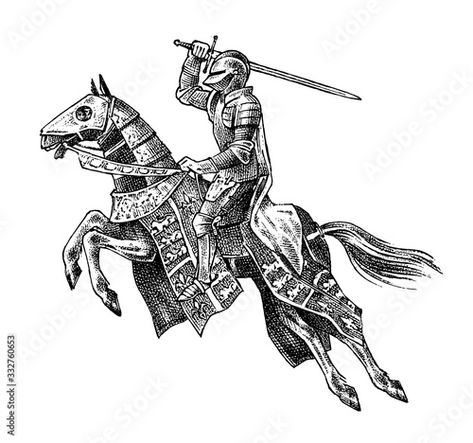 Ritter Tattoo, Medieval Horse, Knight On Horse, Woodcut Tattoo, Medieval Tattoo, Engraving Tattoo, Knight Tattoo, Medieval Artwork, Riding A Horse