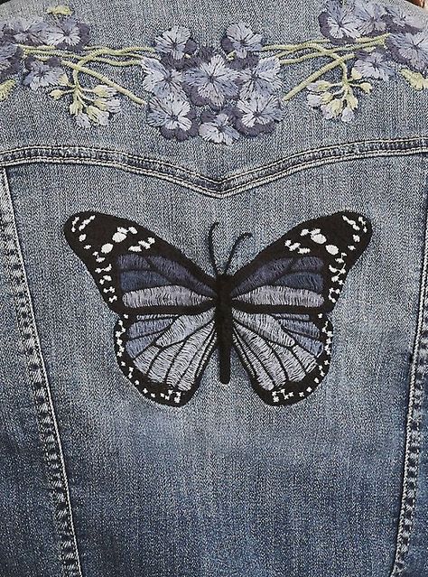 Buy products related to denim jeans and see what customers say about denim jeans on #affiliate ✓ FREE DELIVERY possible on eligible purchases. Plus Size Denim Jacket, Denim Jacket Embroidery, Denim Embroidery, Plus Size Denim, Embroidered Denim Jacket, Couture Embroidery, Embroidery Patterns Vintage, Butterfly Embroidery, Embroidery On Clothes