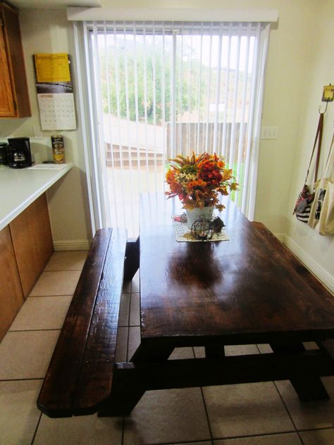 picnic table as a kitchen/dining room table!