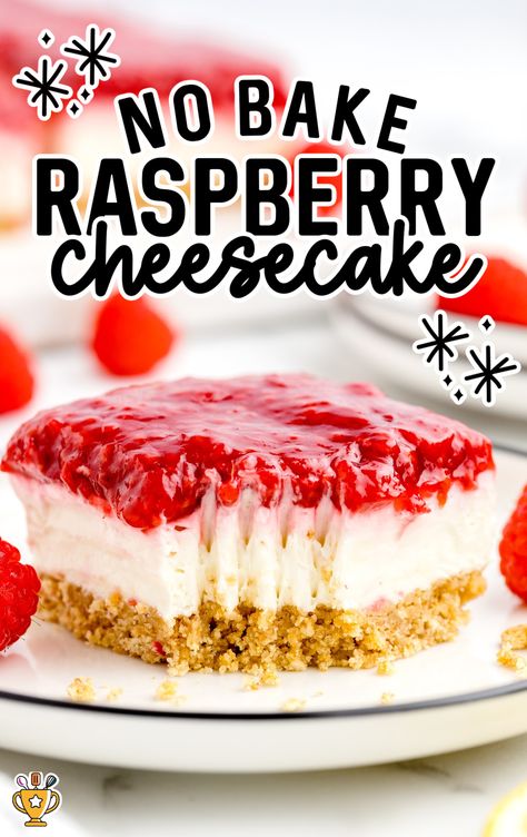 Enjoy a quick & easy No-Bake Raspberry Cheesecake with creamy filling and fresh raspberry sauce on a graham crust. No oven needed! No Bake Raspberry Cheesecake, Cheesecake Raspberry, Chocolate Graham Cracker Crust, Raspberry No Bake Cheesecake, Simple Desserts, Raspberry Desserts, Raspberry Cookies, Cowboy Cookies, Raspberry Pie