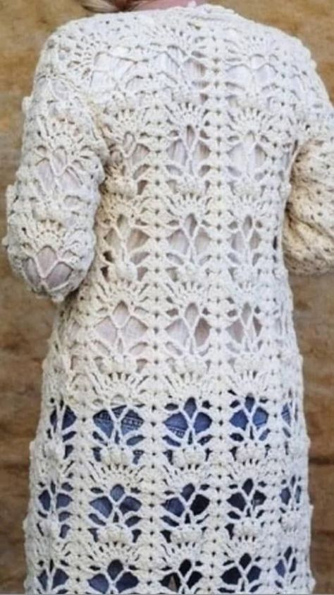 Crochet Useful Items, Long Crochet Cardigan, Crochet Jacket Pattern, Crochet Leaf Patterns, Useful Items, Sweater Ideas, Free Pattern Crochet, Long Cardigan Sweater, Creative Clothes