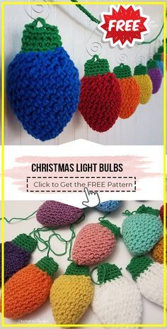 Crochet Christmas Ornaments Free Pattern, Crochet Christmas Lights, Crochet Christmas Garland, Christmas Knitting Patterns Free, Crochet Christmas Ornaments Free, Crochet Ornament Patterns, Christmas Crochet Patterns Free, Crocheted Christmas, Crochet Garland