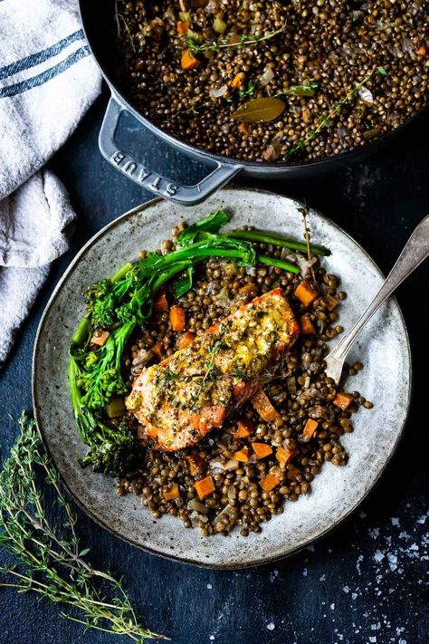 Salmon And Lentils, Recipe Lentils, Salmon Lentils, Baked Salmon Lemon, Best Salmon Recipe, Feasting At Home, Best Fish Recipes, French Green Lentils, French Lentils