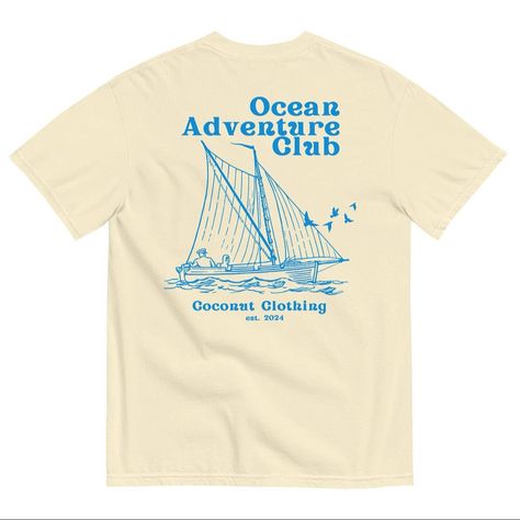 ‼️NEW DROP‼️ New front and back graphic tees! New front graphic tee! New embroidery tee! Check out all the color variations as well at https://coconutclothingtees.etsy.com Embroidery Tee Shirts, Coconut Clothes, Endless Ocean, Ocean Adventure, Adventure Club, Boat Shirts, Tropical Fashion, Surf Outfit, Set Sail