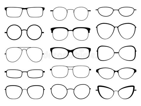 Glasses silhouette. Stylish frame sunglasses, eyeglasses optical eyesight different shapes, frames and fashion rims vector illustration Sunglasses Shapes, How To Draw Glasses, Study Schedule Template, Man Sunglasses, Fashion Figure Drawing, Contact Lenses Colored, Fashion Design Drawings, Cute Anime Guys, Different Shapes