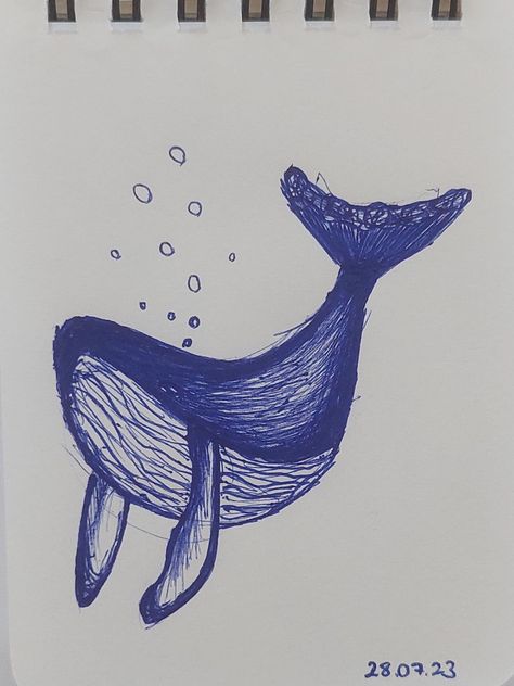 Whale Sketch Blue Pen Cute Pen Drawings, Blue Pen Drawing Easy, Blue Doodles, Drawing With Blue Pen, Blue Pen Art Simple, Blue Pen Doodles, Blue Pen Drawing, Blue Pen Sketches, Easy Pen Sketches