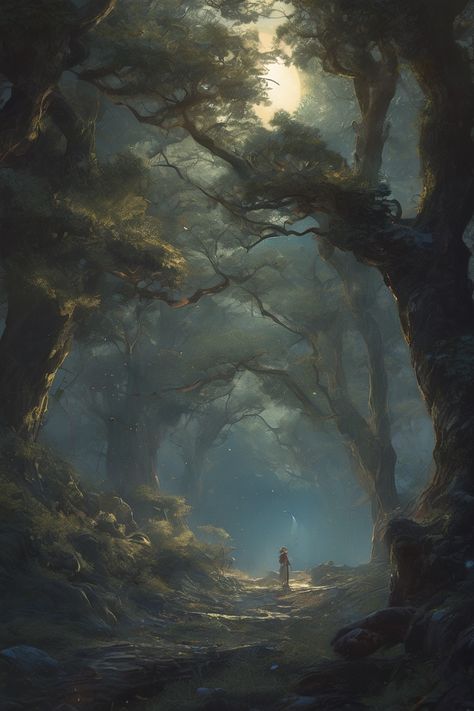 Fantasy Painting Aesthetic, Fantasy Forest Aesthetic, Fantasy Forest Art, Dark Fantasy Forest, Draw Forest, Fantasy Forest Landscape, Vast Forest, Enchanted Forest Art, Mythical Forest