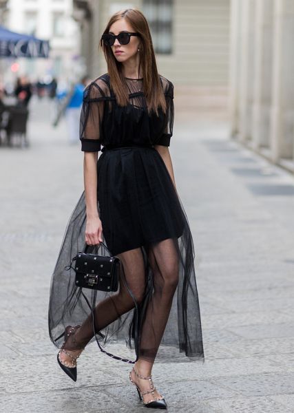 Street Style Guide To Wearing Black This Summer—Sheer shoulder maxi dress Sheer Dresses Outfit, Sheer Outfit, Black Sheer Dress, Celine Sunglasses, Special Dresses, Inspired Outfits, Sheer Dress, Style Guide, Tulum