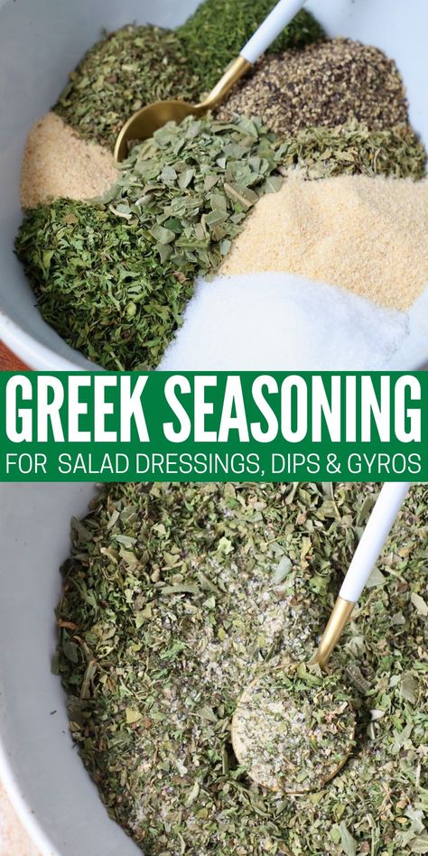 Greek Food Gyros, Greek Seasoning Recipe, Quick Salad Dressing, Grilled Chicken Gyros, Gyro Seasoning, Greek Salad Dressing, Homemade Spice Mix, Easy Mediterranean Diet Recipes, Greek Seasoning