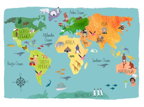 World Geography Map, Map Nursery, Summer Calendar, Kids World Map, Geography Map, World Map Wallpaper, Hand Drawn Map, Drawn Map, World Map Art