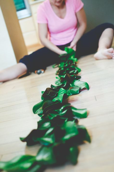 Leaf Garland Diy, Candles Wedding Centerpieces, Magnolia Leaf Garland, Magnolia Garland, Magnolia Leaf, Magnolia Wedding, Candles Wedding, Garland Diy, Butterworth