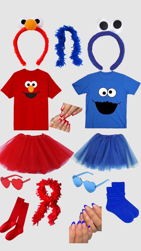 #halloweencostume #duooutfits #elmoandcookiemonster #sesamestreet #fall#🍂🍁🎃 Seaseme Street Costume, M And Ms Costume, Cookie Monster Halloween Costume Women, Cute Halloween Costumes For 2 Besties, M M Costume Ideas, Sesame Street Characters Costumes, Elmo Costume Teen, Diy Elmo Costume Women, Elmo And Cookie Monster Halloween