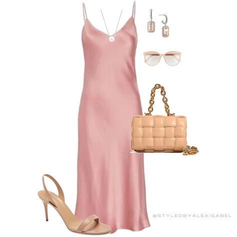 Pink Slip Dress, Summer Style Guide, Light Pink Dress, Spring Fits, Pink Sunglasses, Blush Dresses, Silk Slip Dress, Silk Slip, Nude Heels