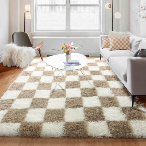 Amazon.com: KICMOR 5x8 Area Rug for Living Room, Black and White Fluffy Shag Fuzzy Plush Soft Checkered Rugs for Bedroom, Big Large Shaggy Rug Floor Carpets for Kids Teen Dorm Home Decor Aesthetic, Boys Room : Home & Kitchen Fuzzy Checkered Rug, Fluffy Carpet Aesthetic, White Rug Living Room, Checkered Rugs, Bedroom Big, Checkered Area Rug, Fairy Room, Fall Room Decor, Boy Girl Room