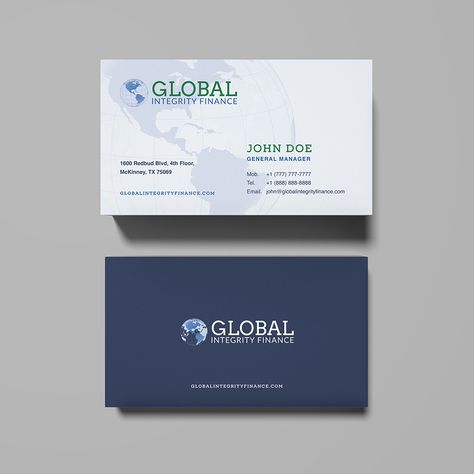 A close-up image of Global Integrity Finance's business card, designed by LeadOrigin. The card features a clean and modern design, with the company logo and contact information prominently displayed. Professional Business Card Design, Professional Business Cards, Business Card Design, Business Cards, Finance, Card Design, Marketing, Design