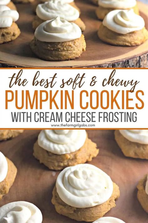 Soft Pumpkin Cookie Recipe, Pumpkin Cookies With Cream Cheese, Pumpkin Cookies Healthy, Pumpkin Cookies Easy, Cookies With Cream Cheese Frosting, Soft Pumpkin Cookies, Cookies With Cream Cheese, Bar Desserts, Recetas Halloween