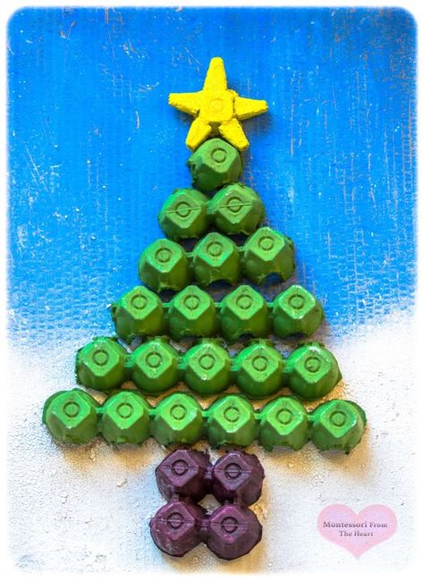 Yumurta Kolisi Etkinlikleri 94 - Mimuu.com Carton Christmas Tree, Montessori Christmas, Carton Craft, Recycled Christmas Decorations, Recycled Christmas Tree, Advent Diy, Advent Crafts, Christmas Diy Kids, Diy Kid Activities