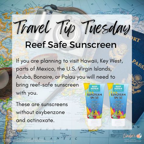 ✈️Travel Tip Tuesday✈️ If you are planning to visit Hawaii, Key West, parts of Mexico, the U.S. Virgin Islands, Aruba, Bonaire, or Palau you will need to bring reef-safe sunscreen with you. Check out some of these reef safe sunscreens!  https://amzn.to/3MYkLuF I’d love for you to join my private Facebook group. This is where I post things, additional information, and specials that you won’t see on my business page. www.facebook.com/groups/LTHVacations Travel Consultant Business, Travel Tip Tuesday, Reef Safe Sunscreen, Travel Agent Career, Travel Life Hacks, Safe Sunscreen, Tip Tuesday, Travel Marketing, Visit Hawaii