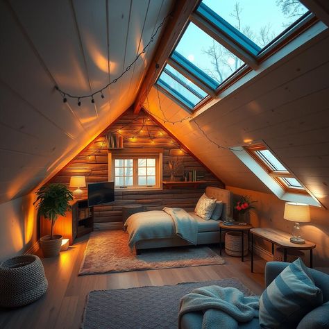 Design a cozy retreat in your attic with skylights that flood the space with natural light 🌞 #cozyretreat #atticvibes House With Attic Design Exterior, Cozy Attic, Attic Loft, Attic Renovation, Tudor House, The Space, Natural Light, House Ideas, House Design