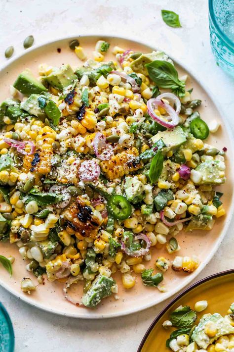 Avocado Corn Salad, Corn Tomato Salad, Easy Summer Side Dishes, Corn Avocado Salad, Creamy Dressing, Toasted Pumpkin Seeds, Summer Corn Salad, Salad Dishes, Summer Side Dishes