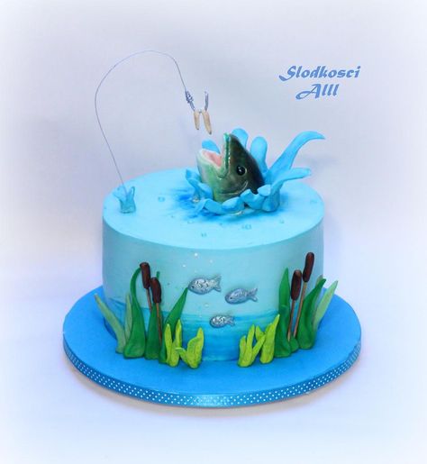 Fishing Cake - cake by Alll - CakesDecor Fishing Theme Cake, Gone Fishing Cake, Fisherman Cake, Fish Cake Birthday, Fishing Cake, Boat Cake, Fishing Birthday Party, Fathers Day Cake, Fishing Birthday