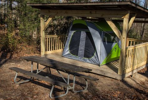 Tent Platform – Campground A – Mill Creek - Adventures on the Gorge Camping Site Ideas, Tent Platform, Camping Site, Camping Set Up, New River Gorge, Tent Site, Camping Rv, Rv Sites, The Gorge