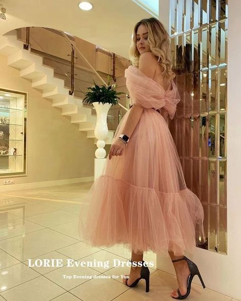 Pink Ankle Length Dress, Ballerina Length Evening Dress, Semiprom Dress, Midi Pink Dress, Pink Tulle Gown, Pink Evening Dresses, Tool Dress, Tulle Gowns, Satin Outfits