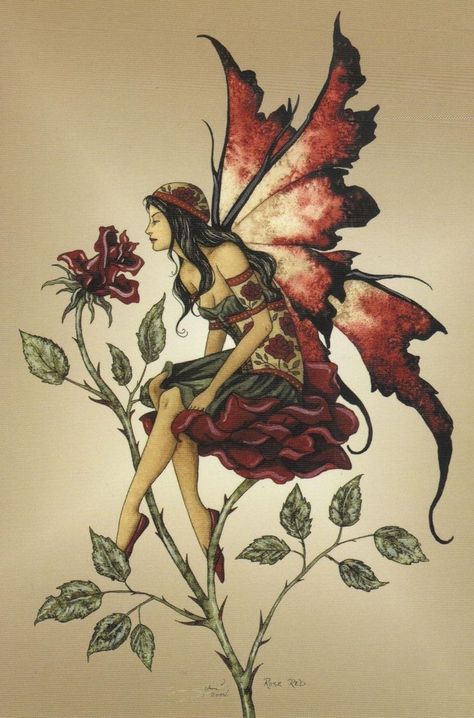 Gothic Fairy Tattoo, Amy Brown Art, Amy Brown Fairies, Fairy Tattoo Designs, Rose Fairy, Fairy Drawings, Elves Fantasy, Amy Brown, Flower Artists