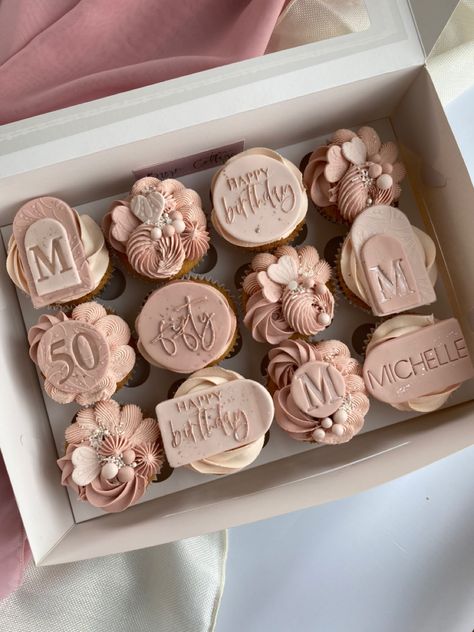 30th Cupcakes Birthday For Her, Cupcake 50th Birthday, 50th Birthday Cupcakes For Women Ideas, 50th Cupcakes, Rose Gold Cupcakes, Birthday Cupcakes For Women, Baking Room, 30th Birthday Cupcakes, 50th Birthday Cupcakes