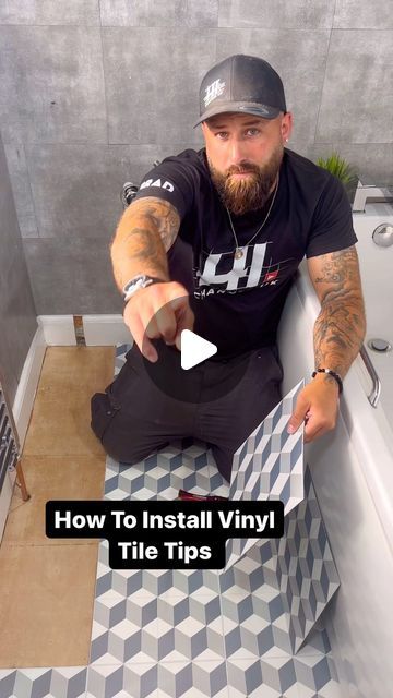 Diy Floor Tile Installation, Vinyl Tile Over Ceramic Tile, Vinyl Flooring For Bathrooms, Flooring Hacks, Vinyl Tile Flooring Bathroom, Rubber Flooring Kitchen, Tile Hacks, Vinyl Bathroom Flooring, Vinyl Flooring Installation